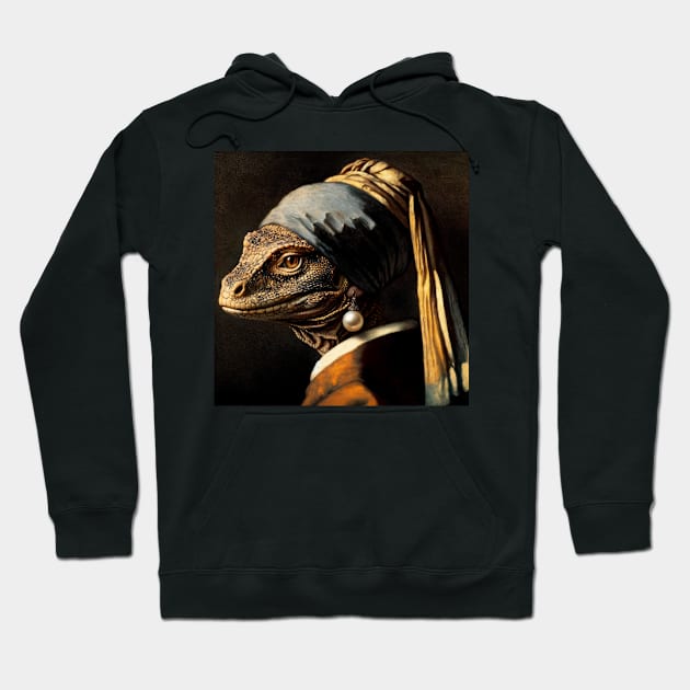 Wildlife Conservation - Pearl Earring Komodo Dragon Meme Hoodie by Edd Paint Something